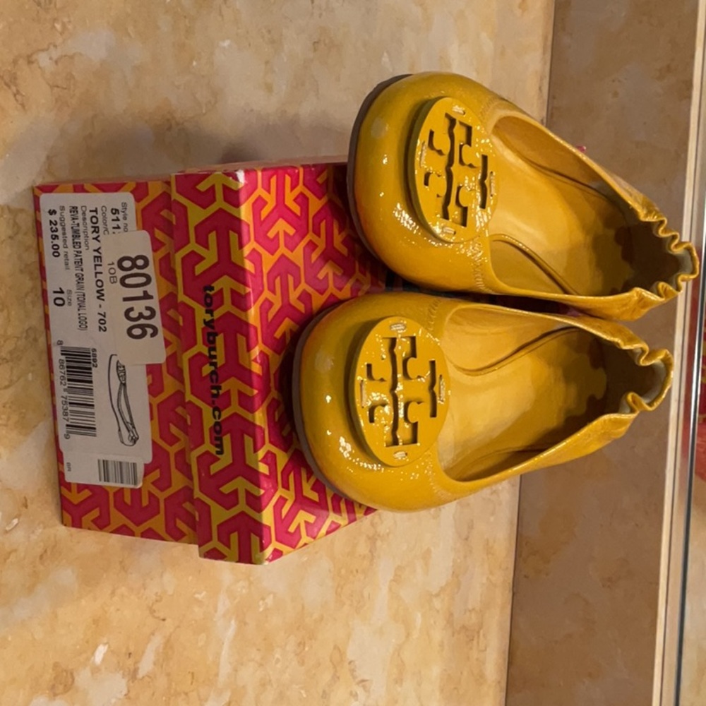 Tory Burch Mustard Patent Leather Flats